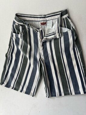 BONJOUR BOYS Two Tone Striped Denim Chino Summer Cotton Shorts Blue White Green